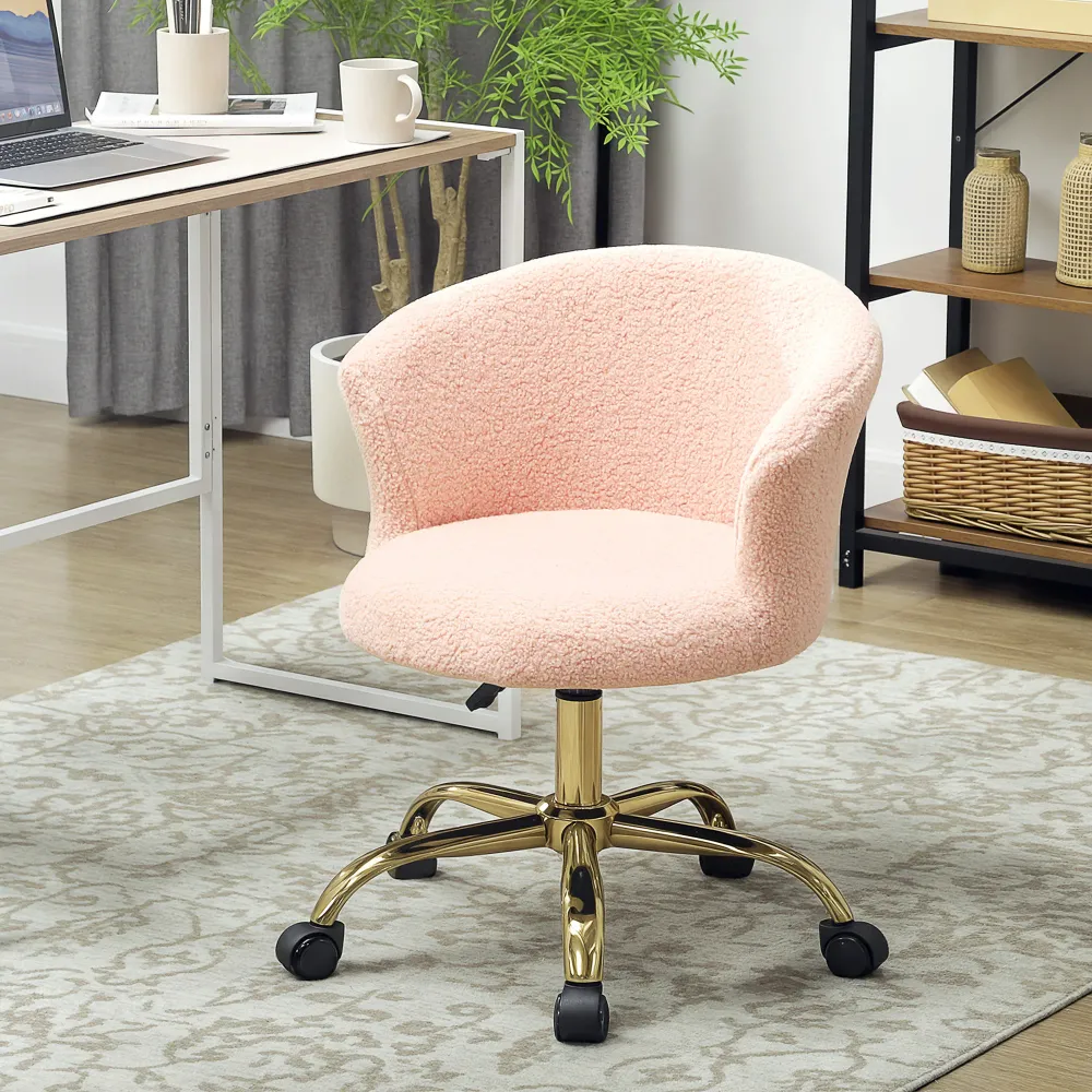 Chaise bureau ergonomique en polaire Teddy, chaise coiffeuse, fauteuil pivotante avec hauteur réglable, assise rembourrée...