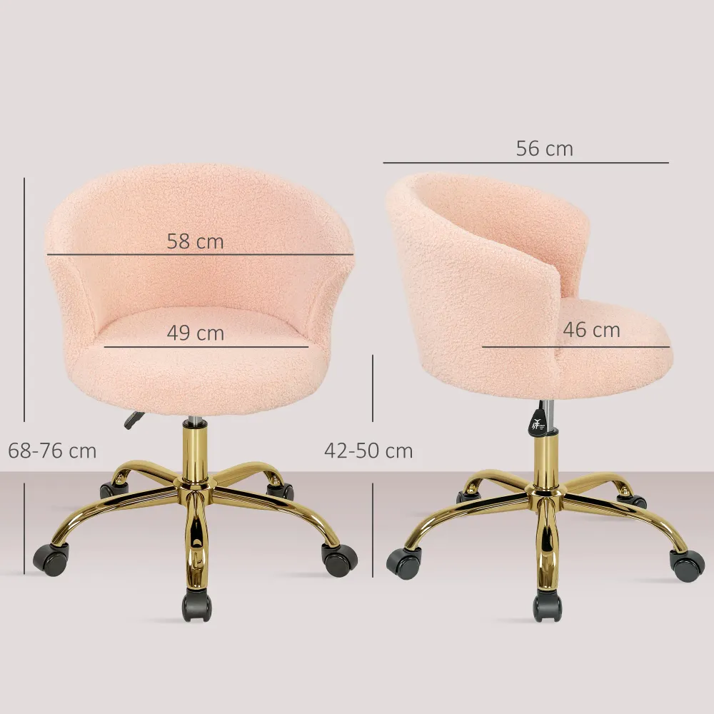Chaise bureau ergonomique en polaire Teddy, chaise coiffeuse, fauteuil pivotante avec hauteur réglable, assise rembourrée...