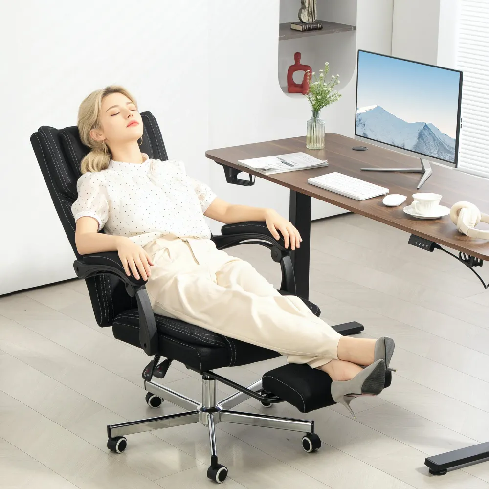 Chaise bureau fauteuil de bureau chaise ergonomique hauteur réglable dossier inclinable accoudoirs repose-pieds et appui-t...