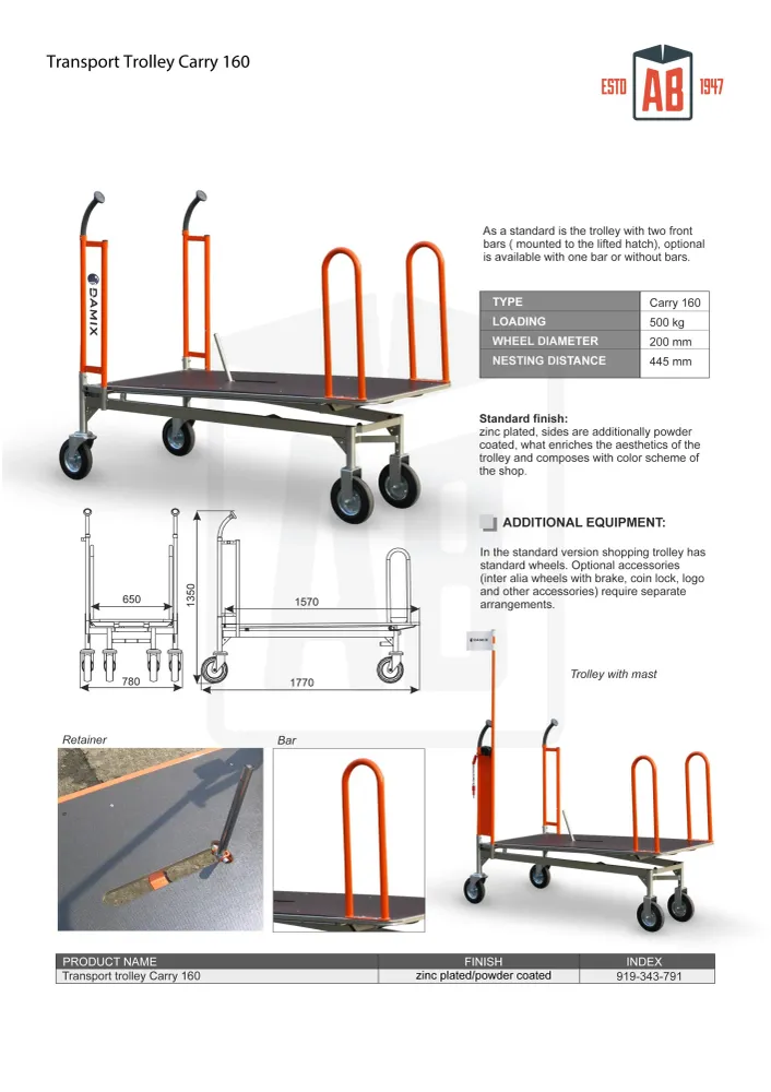 Chariot de transport Carry 160 – Plateforme en contreplaqué robuste pour une capacité de charge maximale - Gamme AB