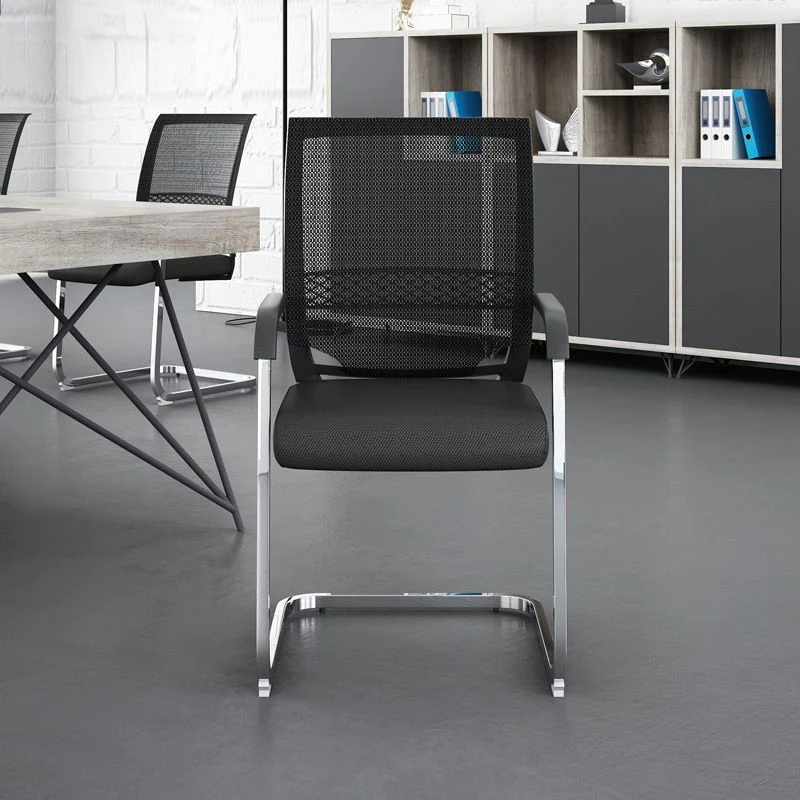 Acier aucune chaise de bureau de roues fixe la chaise de bureau noire moderne de bras Clearhalo
