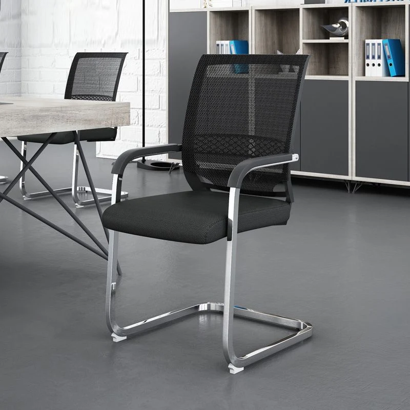 Acier aucune chaise de bureau de roues fixe la chaise de bureau noire moderne de bras Clearhalo