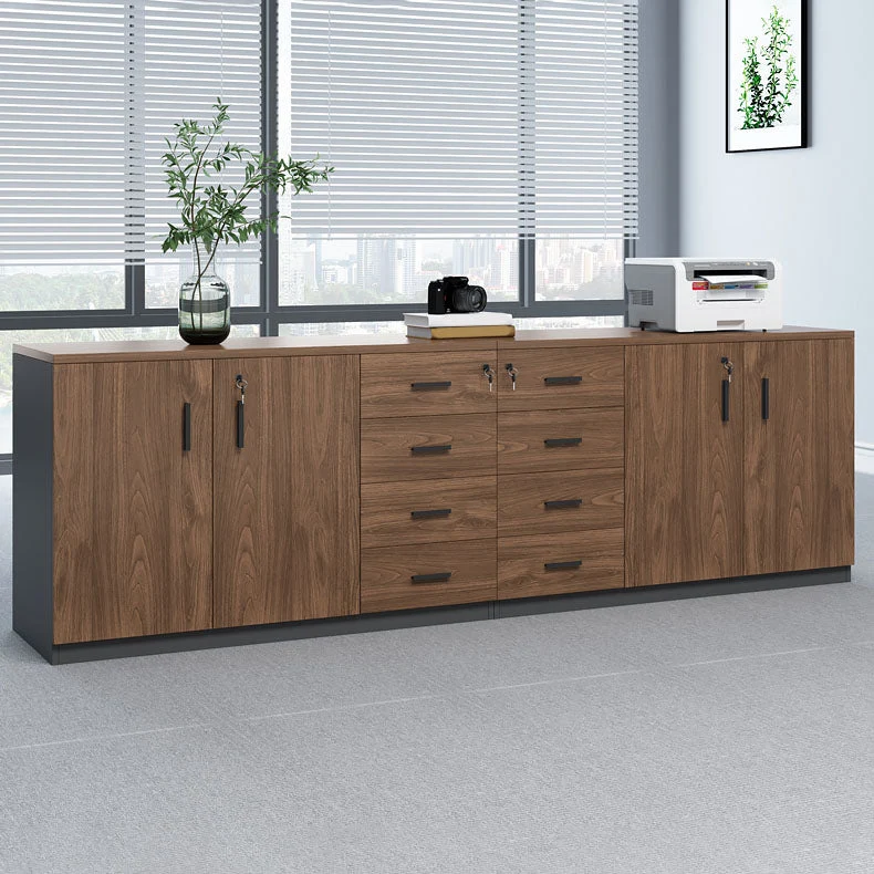 Armoire en bois traditionnelle, tiroirs verrouillables et étagères de rangement réglables, classeur Clearhalo