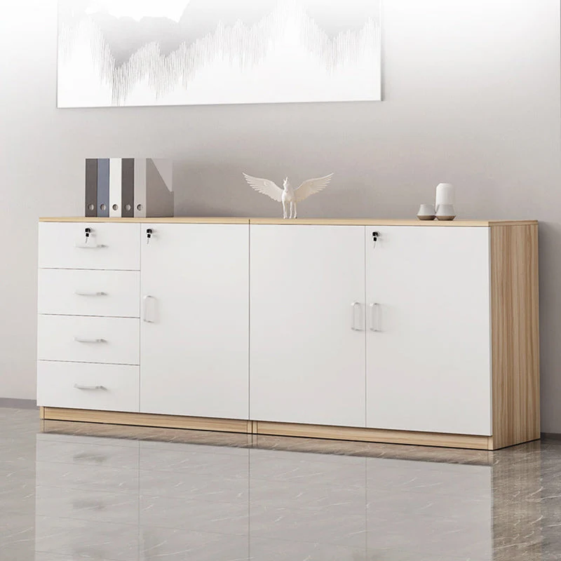 Armoire moderne en bois, étagères de rangement latérales réglables et tiroirs verrouillables, classeur Clearhalo