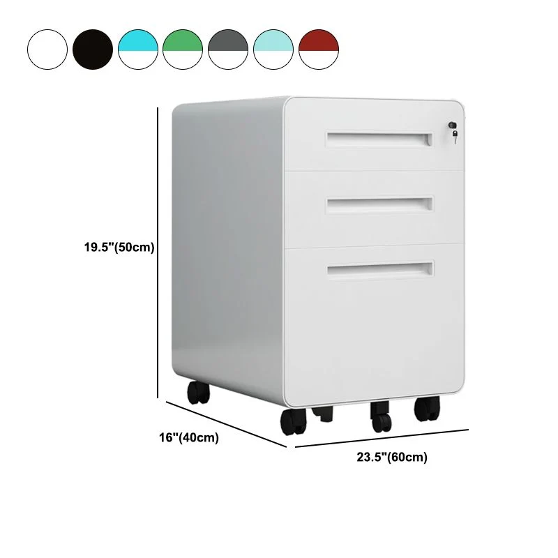 Armoire moderne en métal, 3 tiroirs verrouillables et roulettes, classeur pour le bureau et la maison Clearhalo