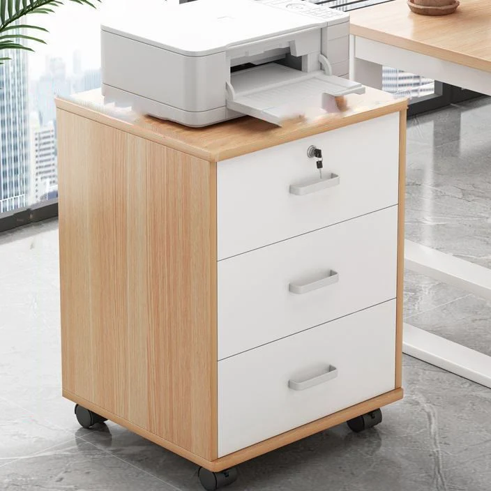 Armoire nordique à tiroirs verrouillables en bois, classeur de rangement avec roulettes Clearhalo