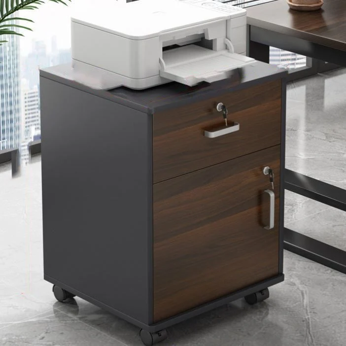 Armoire nordique à tiroirs verrouillables en bois, classeur de rangement avec roulettes Clearhalo