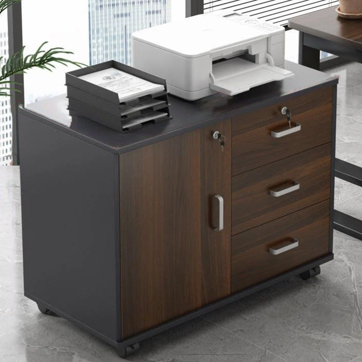 Armoire nordique à tiroirs verrouillables en bois, classeur de rangement avec roulettes Clearhalo
