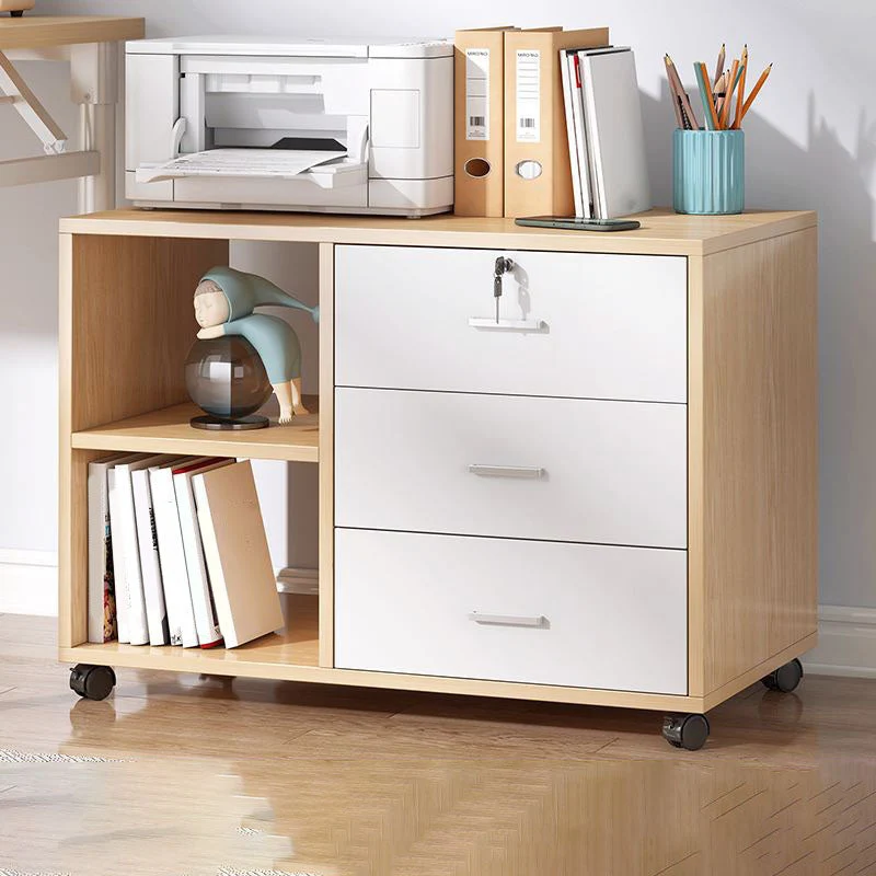 Armoire traditionnelle avec tiroirs en bois, étagères de rangement, classeur avec roulettes Clearhalo