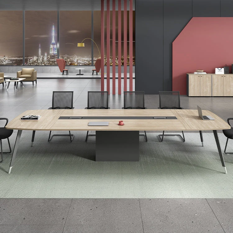 Bureau en bois artificiel, Table de conférence, bureau d'écriture incurvé Clearhalo