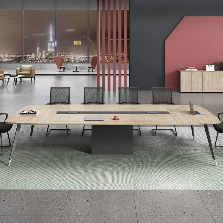 Bureau en bois artificiel, Table de conférence, bureau d'écriture incurvé Clearhalo