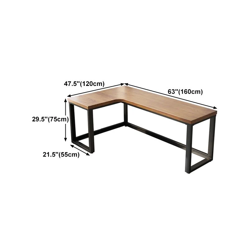 Bureau en bois massif, bureau en forme de L marron avec pied de table en acier noir Clearhalo