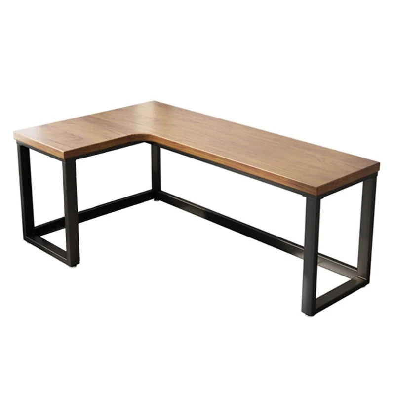 Bureau en bois massif, bureau en forme de L marron avec pied de table en acier noir Clearhalo