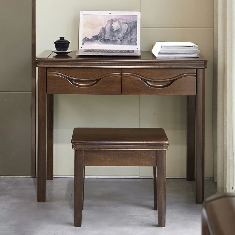 Bureau en bois massif à 2 tiroirs, bureau de chambre à coucher, Base Parsons, bureau d'écriture Clearhalo