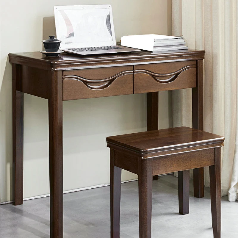 Bureau en bois massif à 2 tiroirs, bureau de chambre à coucher, Base Parsons, bureau d'écriture Clearhalo