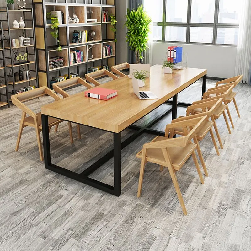 Bureau en bois de pin de style contemporain, base rectangulaire en métal, pour bureau Clearhalo