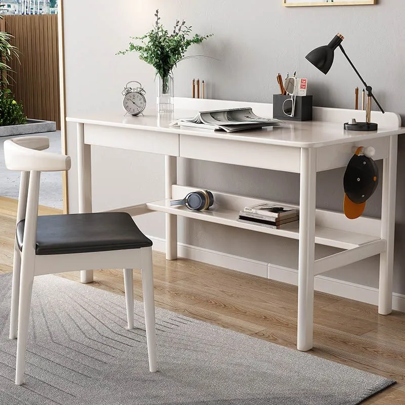Bureau en bois de style moderne, bureau d'écriture à 2 tiroirs pour chambre à coucher Clearhalo