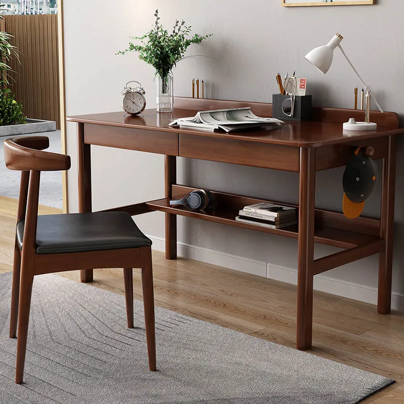 Bureau en bois de style moderne, bureau d'écriture à 2 tiroirs pour chambre à coucher Clearhalo