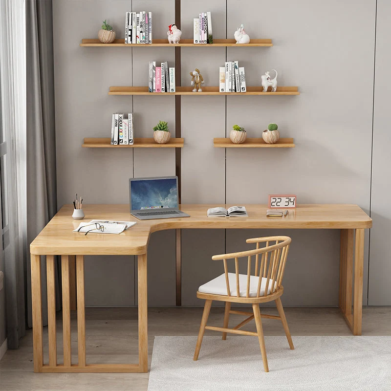 Bureau en bois de Style moderne, bureau d'écriture naturel en forme de L pour la maison Clearhalo