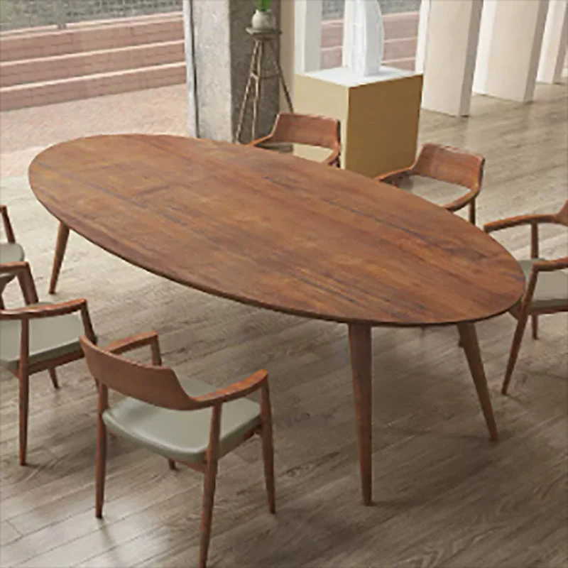 Bureau en bois de Style moderne, bureau d'écriture de forme ovale avec 4 pieds pour le bureau Clearhalo