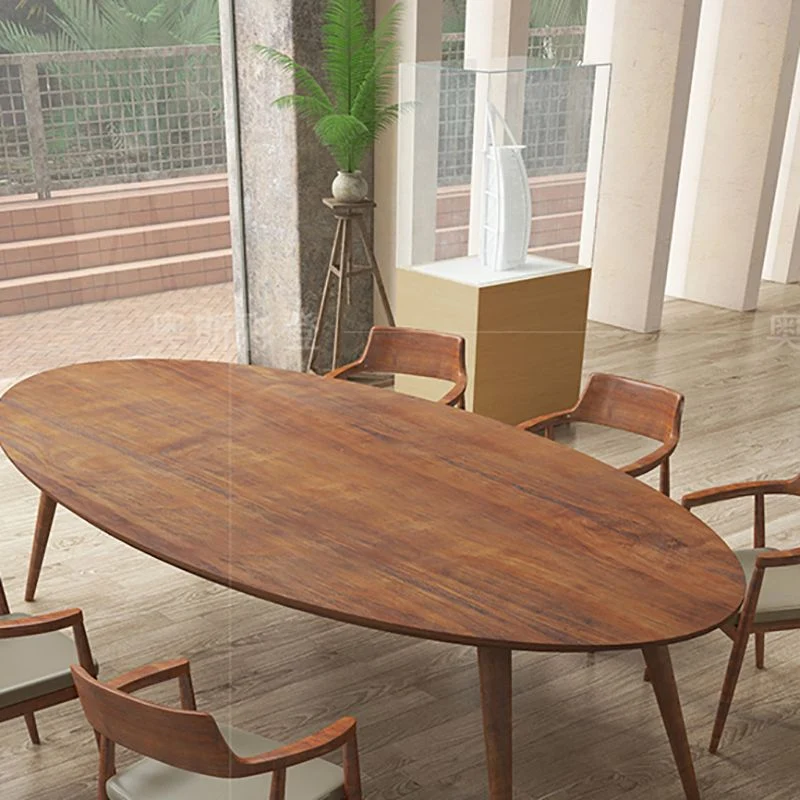 Bureau en bois de Style moderne, bureau d'écriture de forme ovale avec 4 pieds pour le bureau Clearhalo