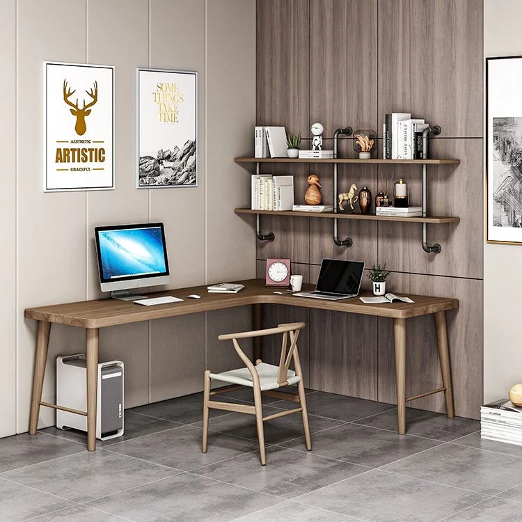 Bureau en bois de Style moderne, bureau d'écriture marron en forme de L pour la maison Clearhalo