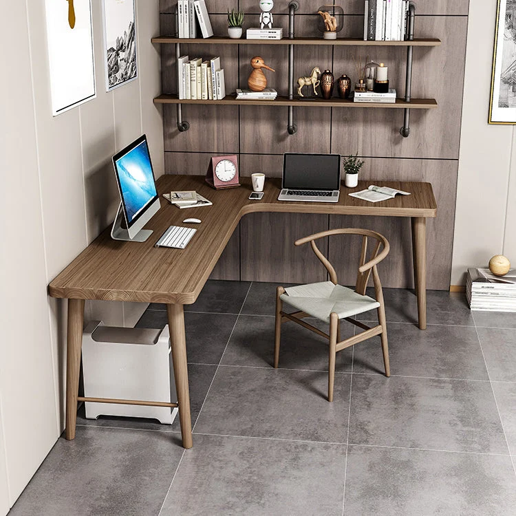 Bureau en bois de Style moderne, bureau d'écriture marron en forme de L pour la maison Clearhalo