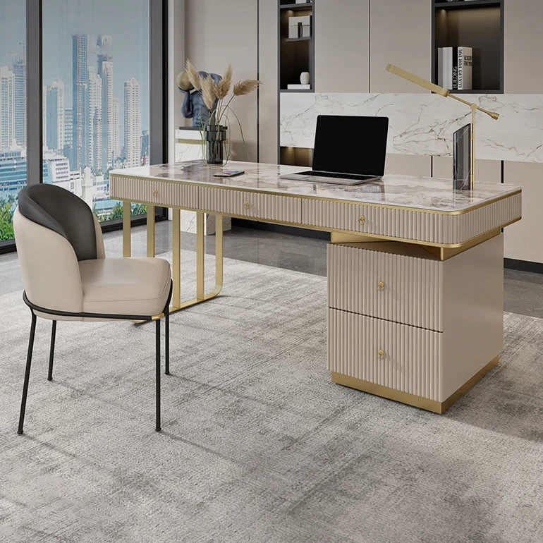 Bureau de bureau en ardoise de style moderne, bureau d'écriture à 5 tiroirs pour le bureau Clearhalo