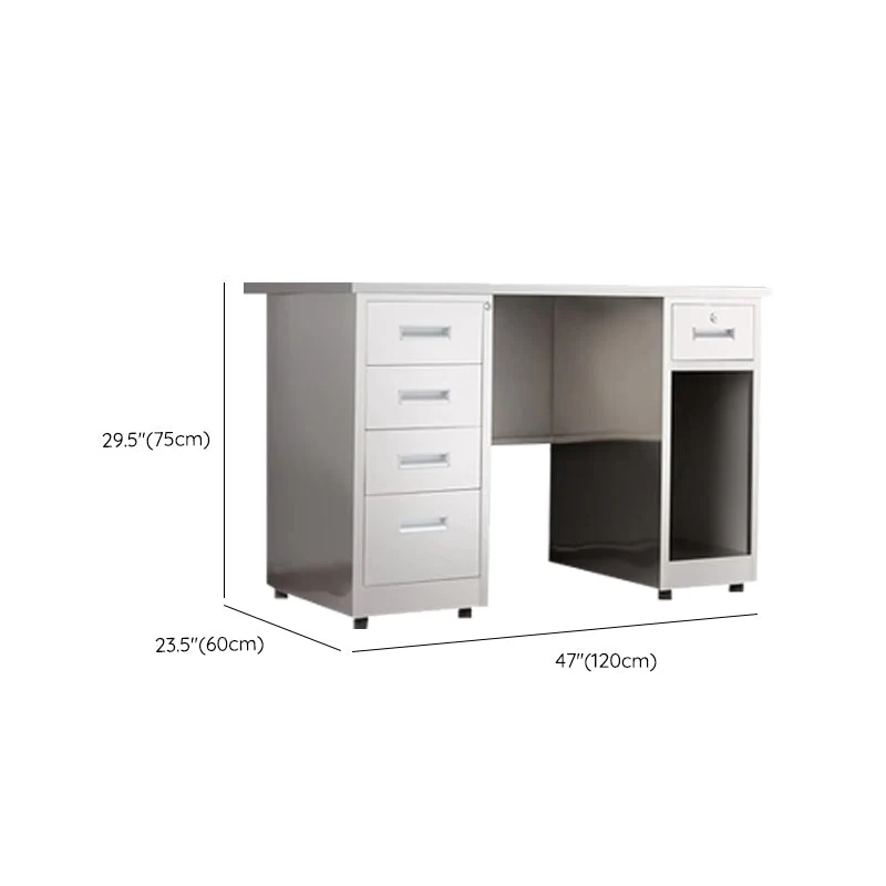Bureau de bureau argenté de forme rectangulaire en acier inoxydable avec pieds en métal Clearhalo
