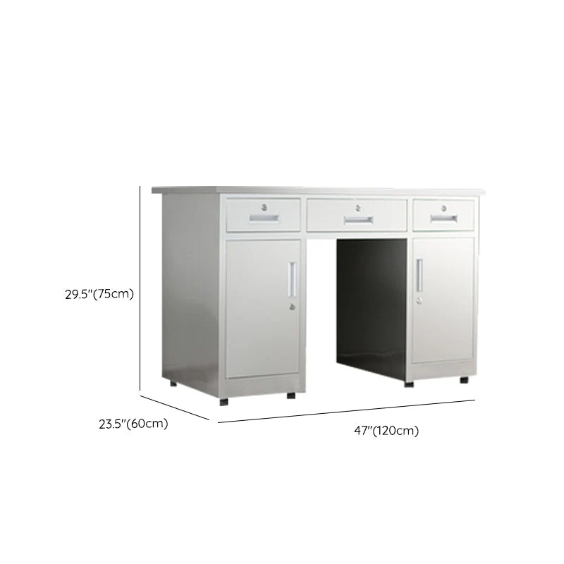 Bureau de bureau argenté de forme rectangulaire en acier inoxydable avec pieds en métal Clearhalo