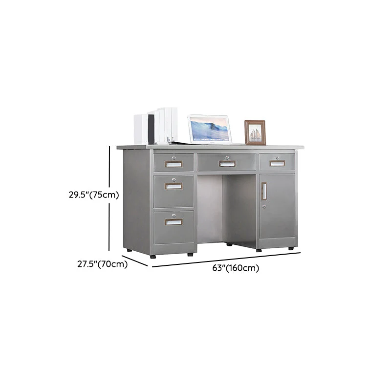 Bureau de bureau argenté de forme rectangulaire avec 3/5 tiroirs pour le bureau Clearhalo