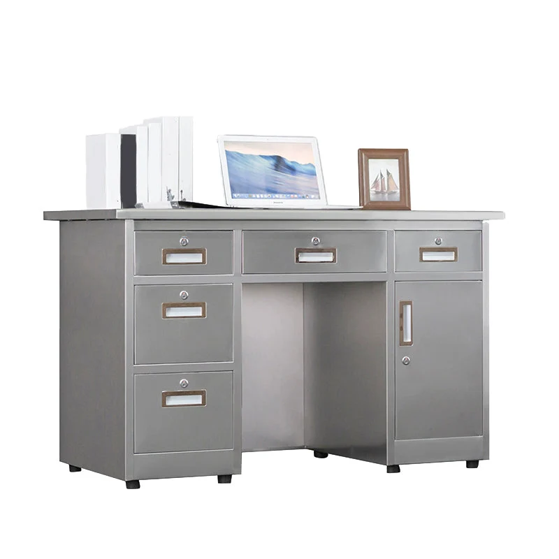 Bureau de bureau argenté de forme rectangulaire avec 3/5 tiroirs pour le bureau Clearhalo