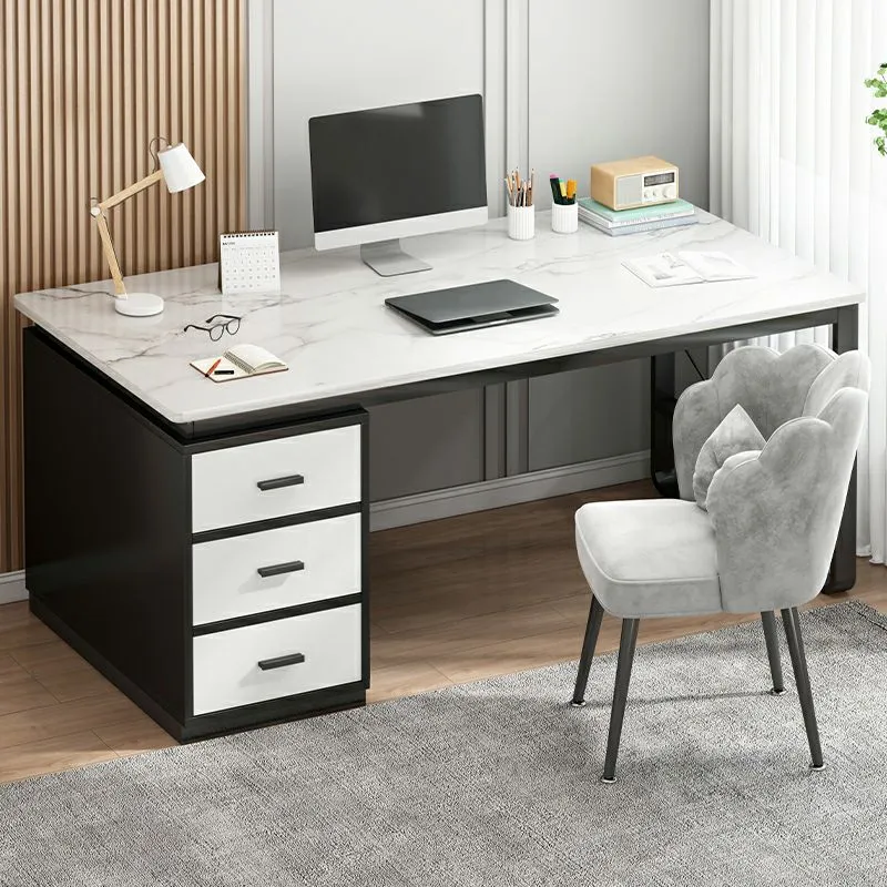 Bureau de bureau blanc contemporain, bureau d'écriture rectangulaire pour chambre à coucher Clearhalo