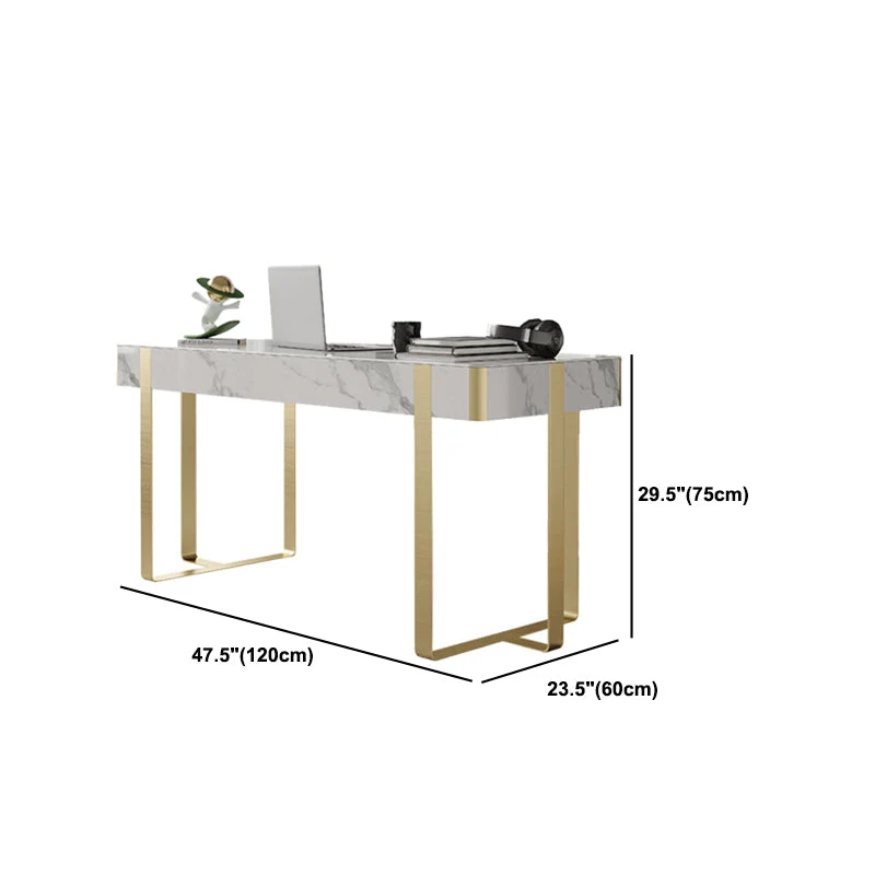 Bureau de bureau blanc incurvé avec 2 tiroirs, bureau d'écriture pour la maison Clearhalo