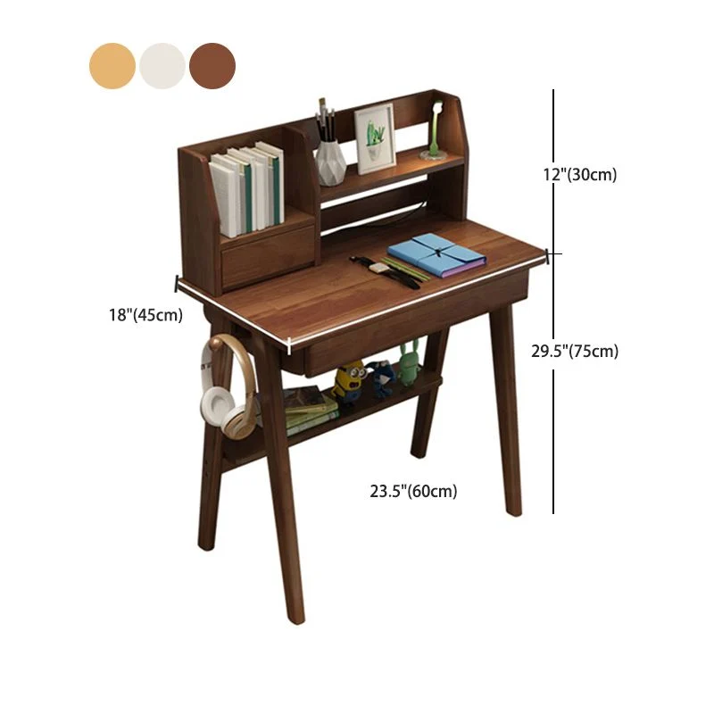 Bureau de bureau en bois d'hévé à 3 tiroirs, bureau d'écriture moderne avec étagères Clearhalo