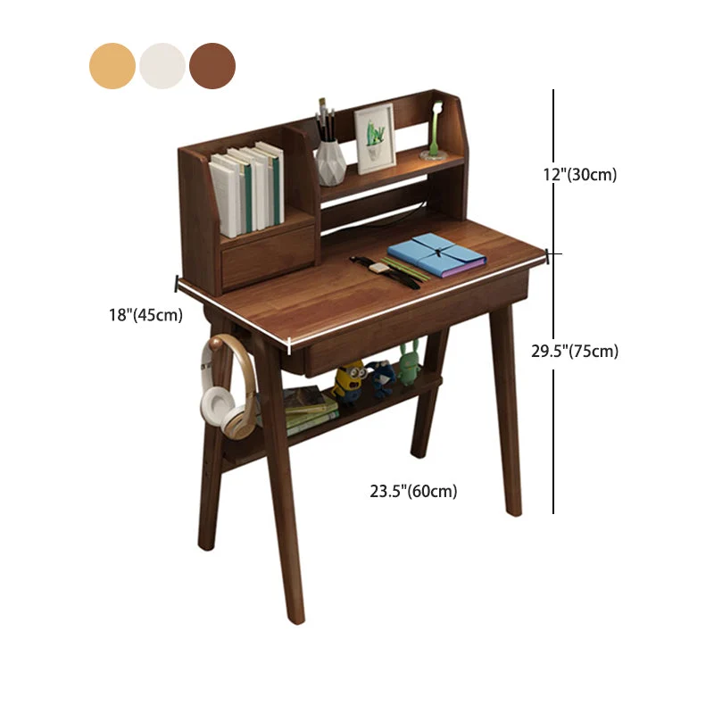 Bureau de bureau en bois d'hévé à 3 tiroirs, bureau d'écriture moderne avec étagères Clearhalo