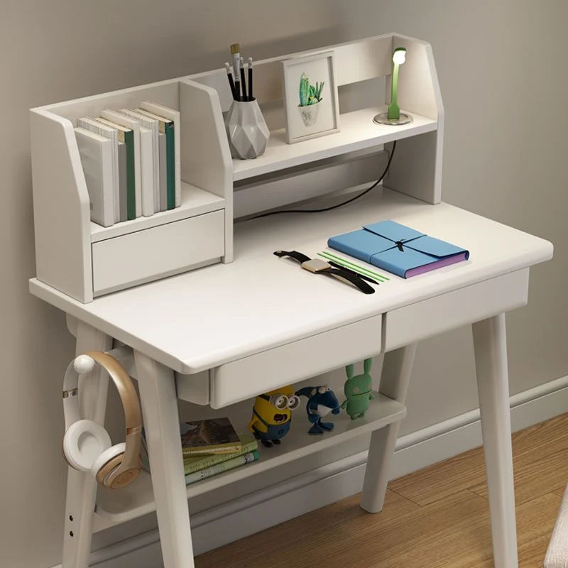 Bureau de bureau en bois d'hévé à 3 tiroirs, bureau d'écriture moderne avec étagères Clearhalo
