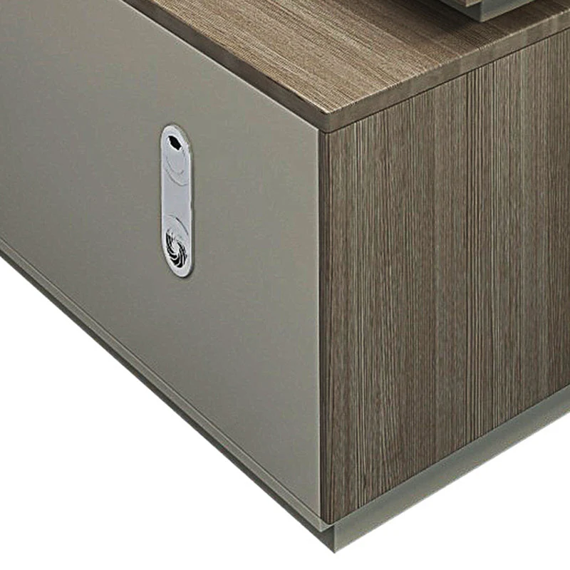 Bureau de bureau en bois de forme combinée, bureau d'écriture gris pour le bureau Clearhalo