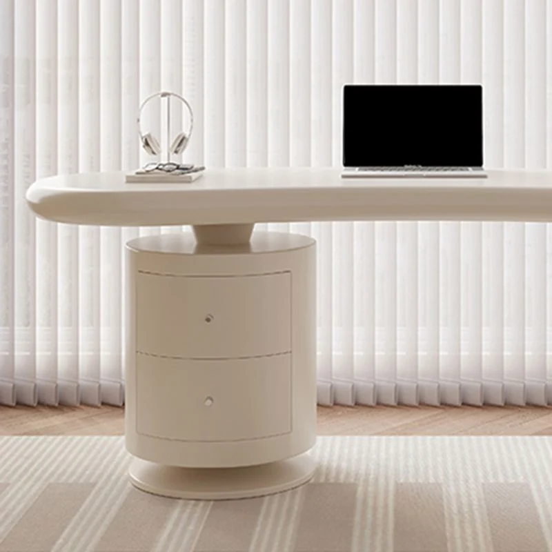 Bureau de bureau en bois de forme irrégulière, bureau d'écriture blanc avec 2 tiroirs Clearhalo