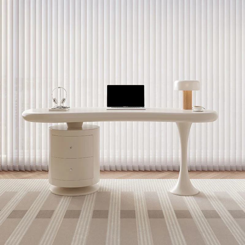 Bureau de bureau en bois de forme irrégulière, bureau d'écriture blanc avec 2 tiroirs Clearhalo