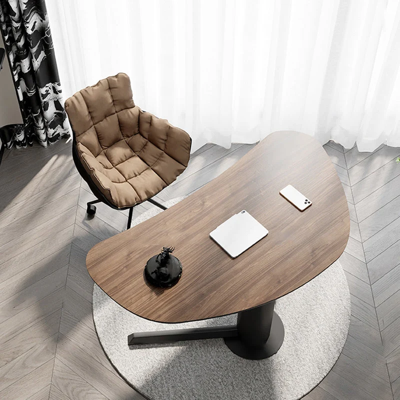 Bureau de bureau en bois de forme irrégulière, bureau d'écriture marron pour la maison Clearhalo