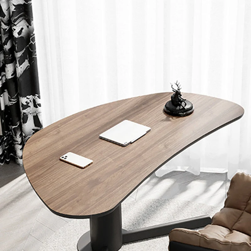 Bureau de bureau en bois de forme irrégulière, bureau d'écriture marron pour la maison Clearhalo