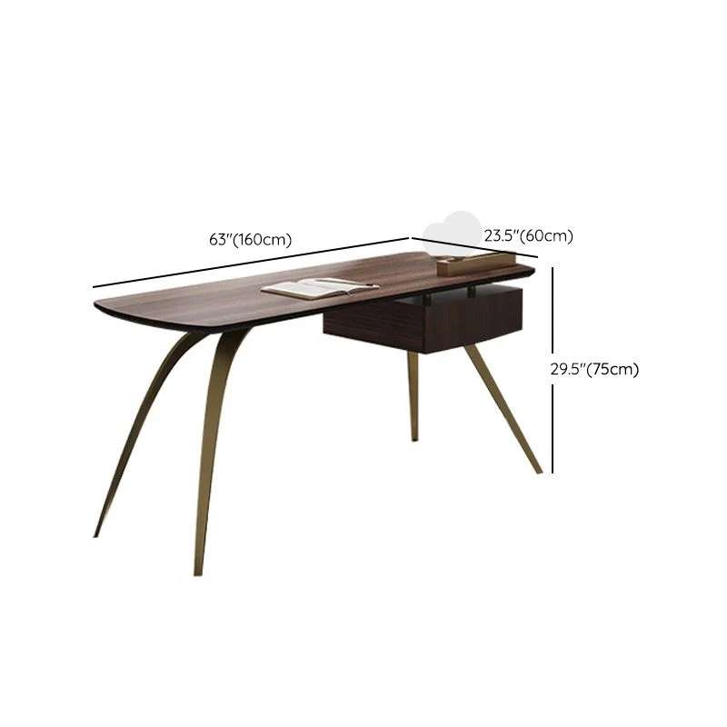 Bureau de bureau en bois Glam, 1 tiroir, 23,62 po, base en fer Clearhalo