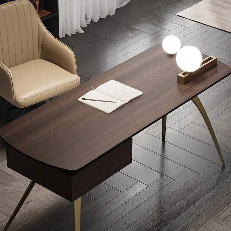 Bureau de bureau en bois Glam, 1 tiroir, 23,62 po, base en fer Clearhalo