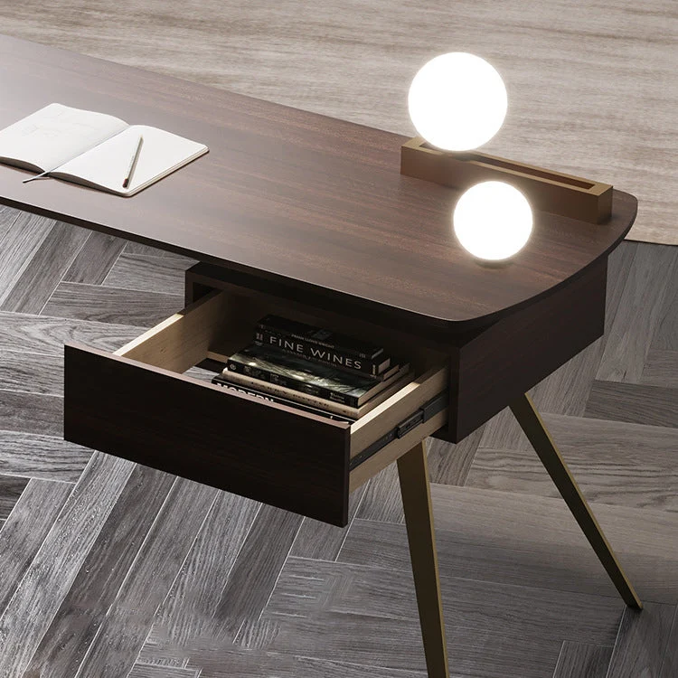 Bureau de bureau en bois Glam, 1 tiroir, 23,62 po, base en fer Clearhalo