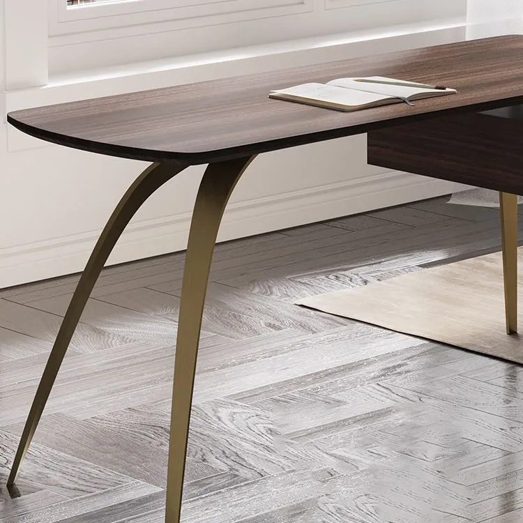 Bureau de bureau en bois Glam, 1 tiroir, 23,62 po, base en fer Clearhalo