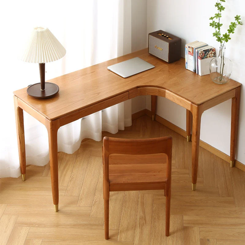 Bureau de bureau en bois massif en forme de L, bureau d'angle moderne avec 4 pieds Clearhalo