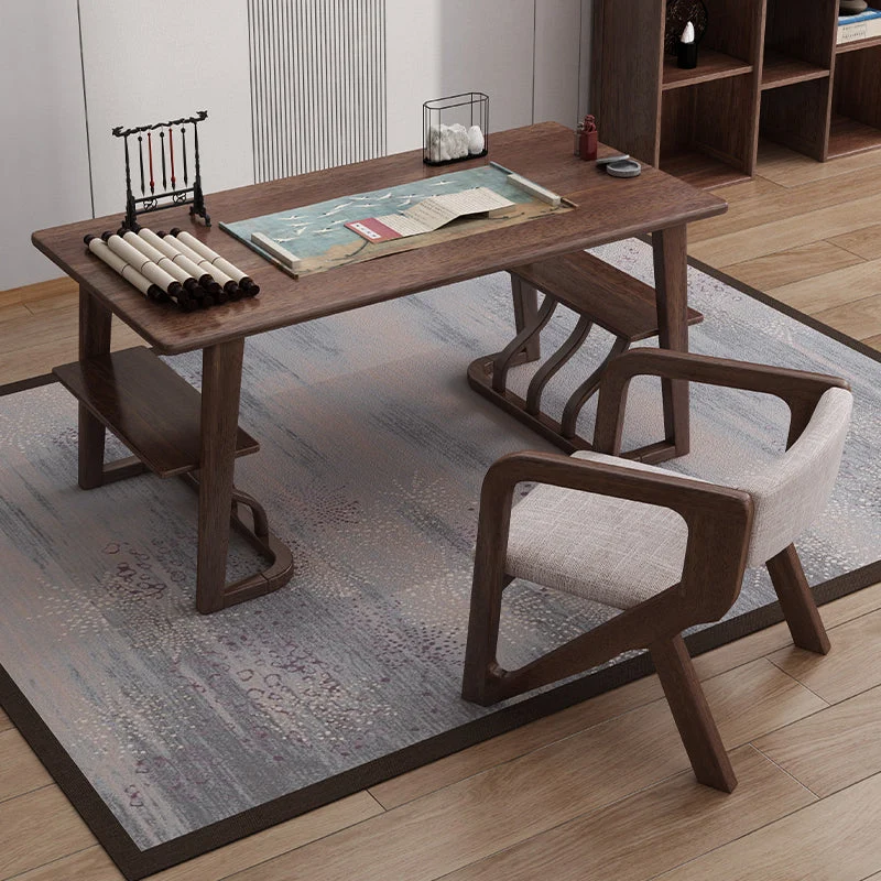 Bureau de bureau en bois massif de Style moderne, Base de traîneau, bureau d'écriture marron pour la maison Clearhalo