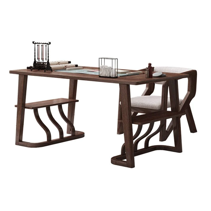 Bureau de bureau en bois massif de Style moderne, Base de traîneau, bureau d'écriture marron pour la maison Clearhalo