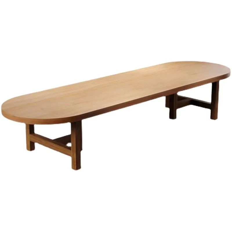 Bureau de bureau en bois de style moderne, bureau de forme ovale avec 2 pieds en naturel Clearhalo